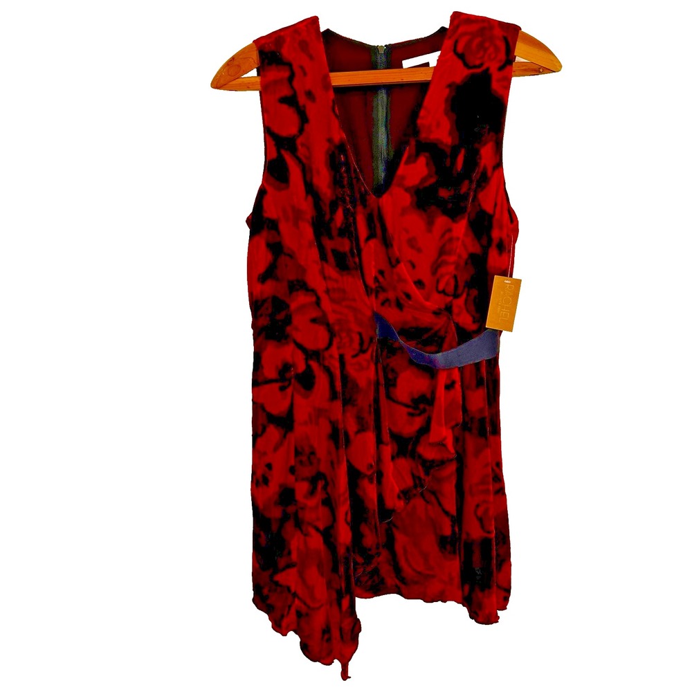 Rachel Roy Red Black Velvet Draped Floral Printed Dress Sz 14 Party Nite Out